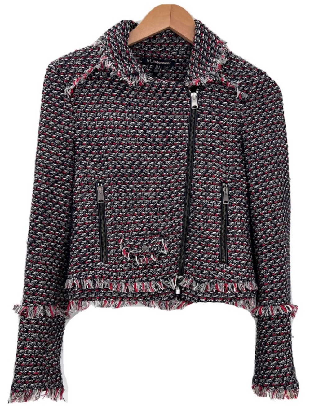 Zara TRF Tweed Moto Jacket Women’s XS Textured Zip Front Biker Outerwear
